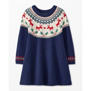 Hanna Andersson 2T Fair Isle Knit Sweater Dress Navy Blue Cotton Wool Holiday
